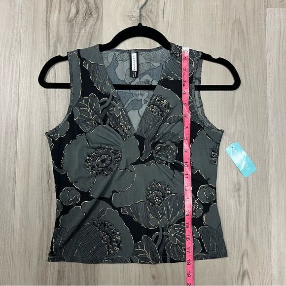 Vintage Y2K tank by forever 21 sz L NWT gray and metallic gold pattern v neck - Picture 5 of 12